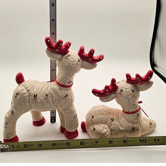 VTG Kimple Ceramic Mold Set/2 Christmas Reindeer with Berry Accents and Red Bows - Picture 8 of 8